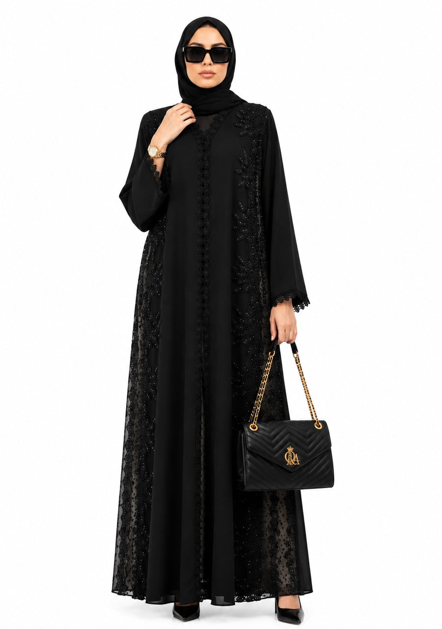 Queen Aura QA10088 black Premium Nada abaya front view