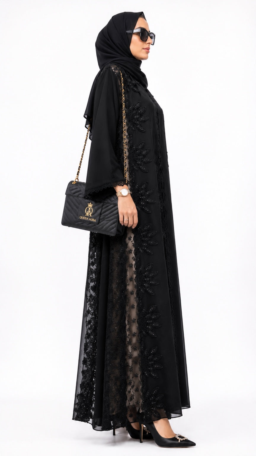 Queen Aura QA10088 black Premium Nada abaya side view