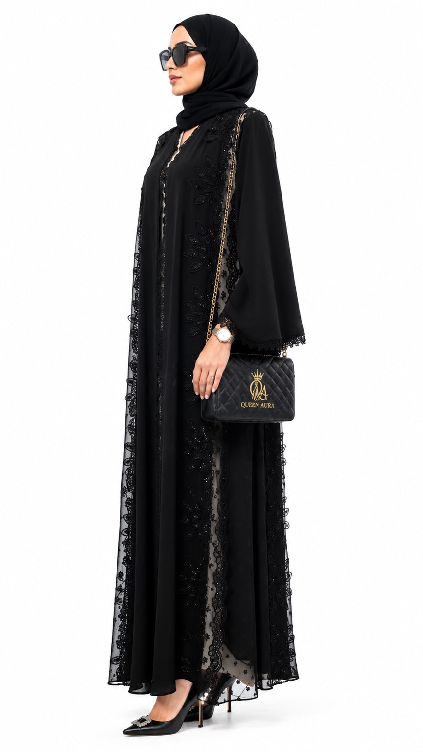 Queen Aura QA10088 black Premium Nada abaya opposite side view