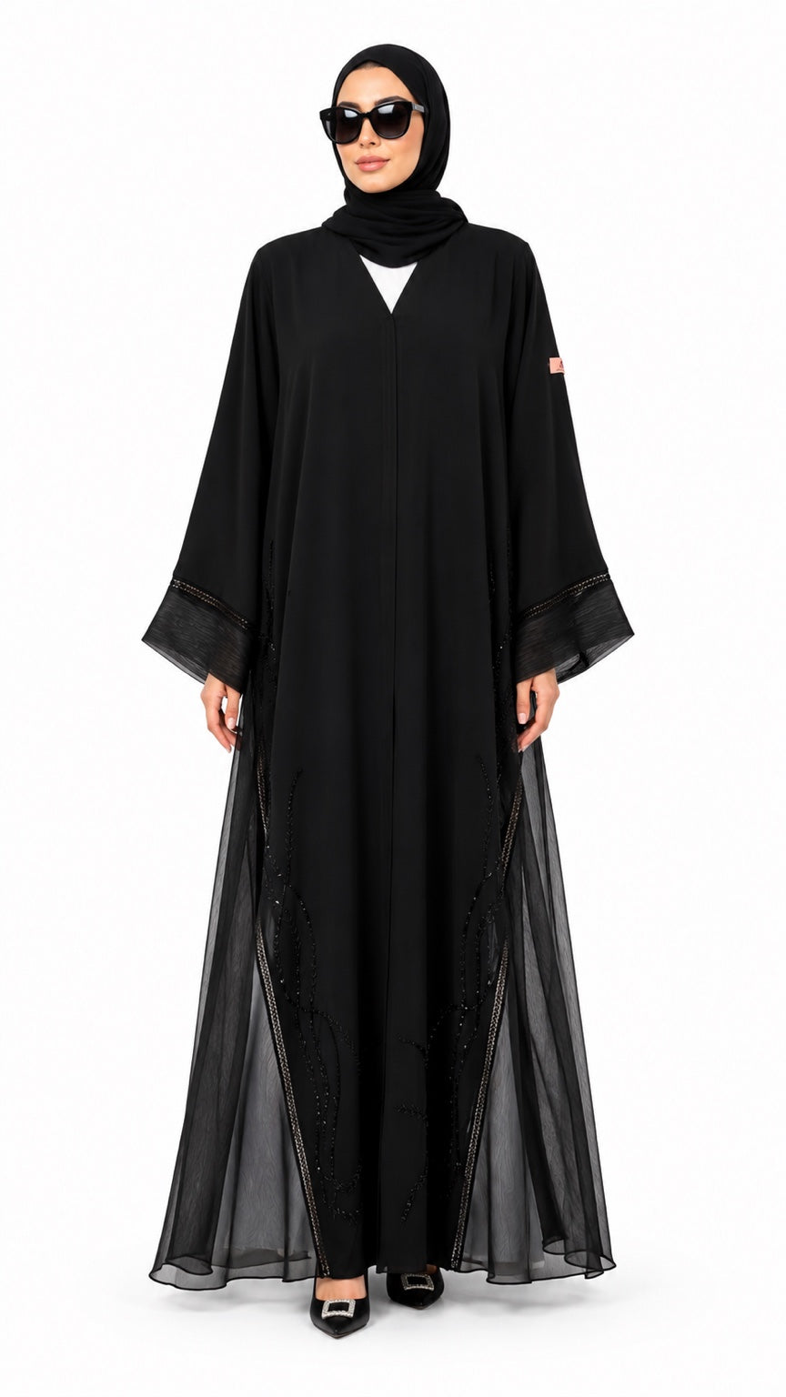 Queen Aura QA10089 black Premium Nada abaya front model view