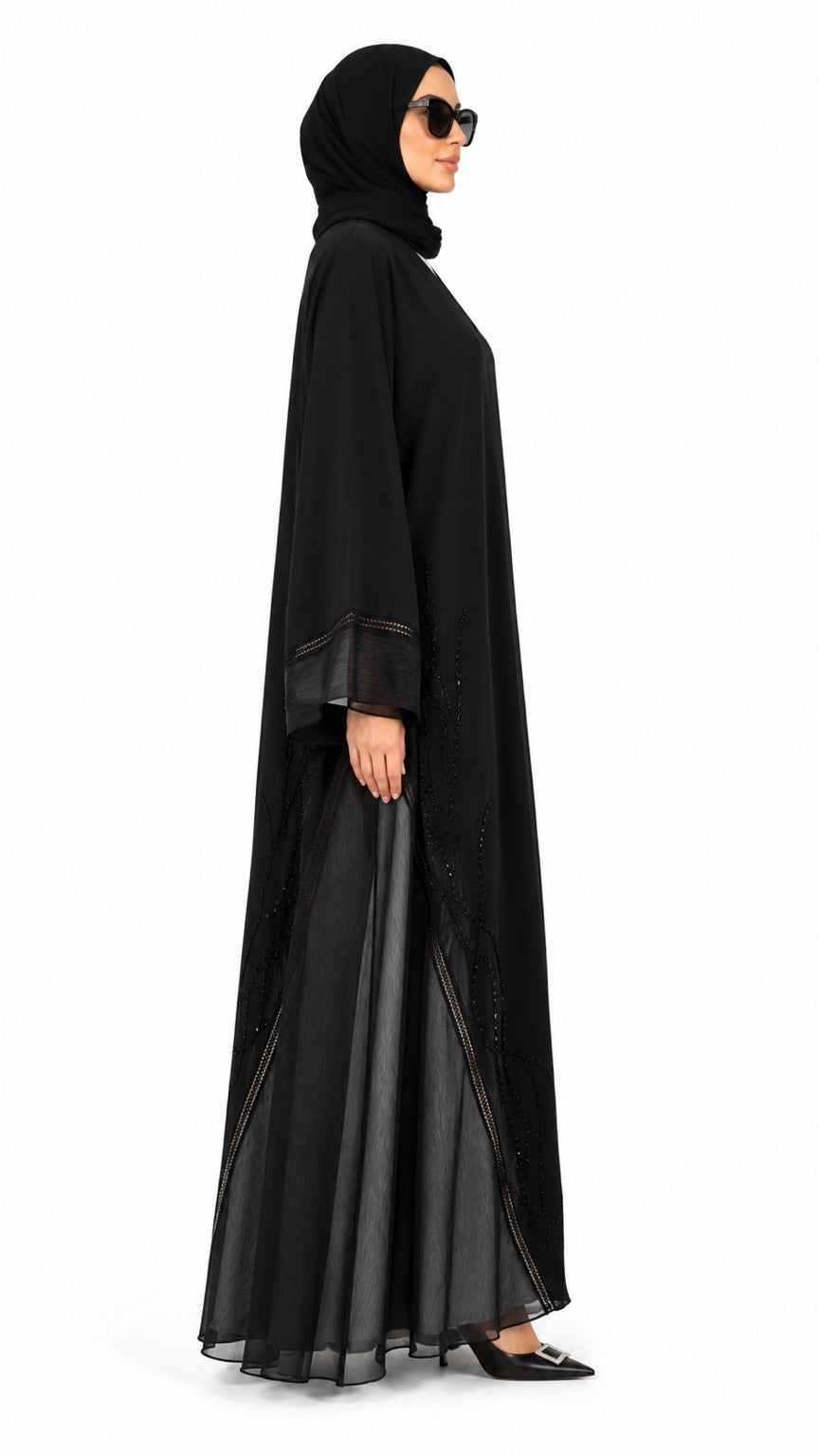 Queen Aura QA10089 black Premium Nada abaya alternate side view