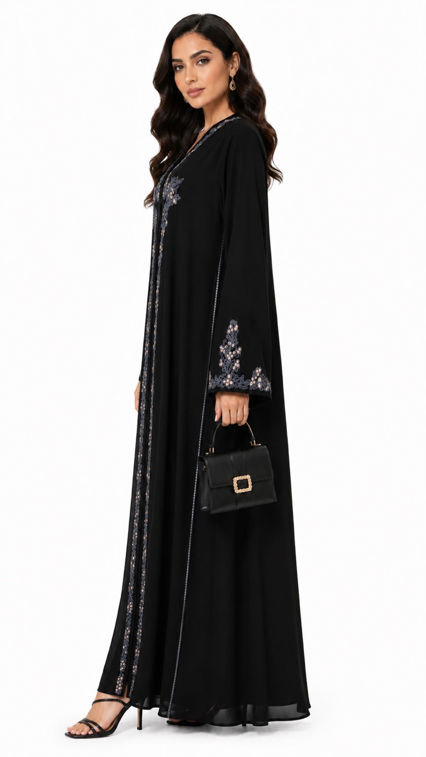 Queen Aura QA10090 black Premium Nada abaya alternate side view