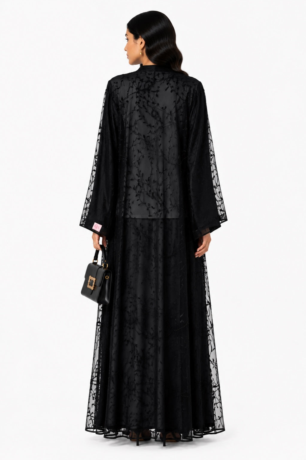 Queen Aura QA10091 black Shafoun abaya back view