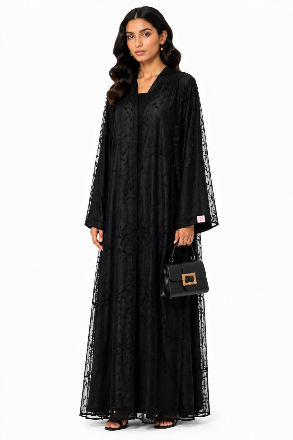 Queen Aura QA10091 black Shafoun abaya front view