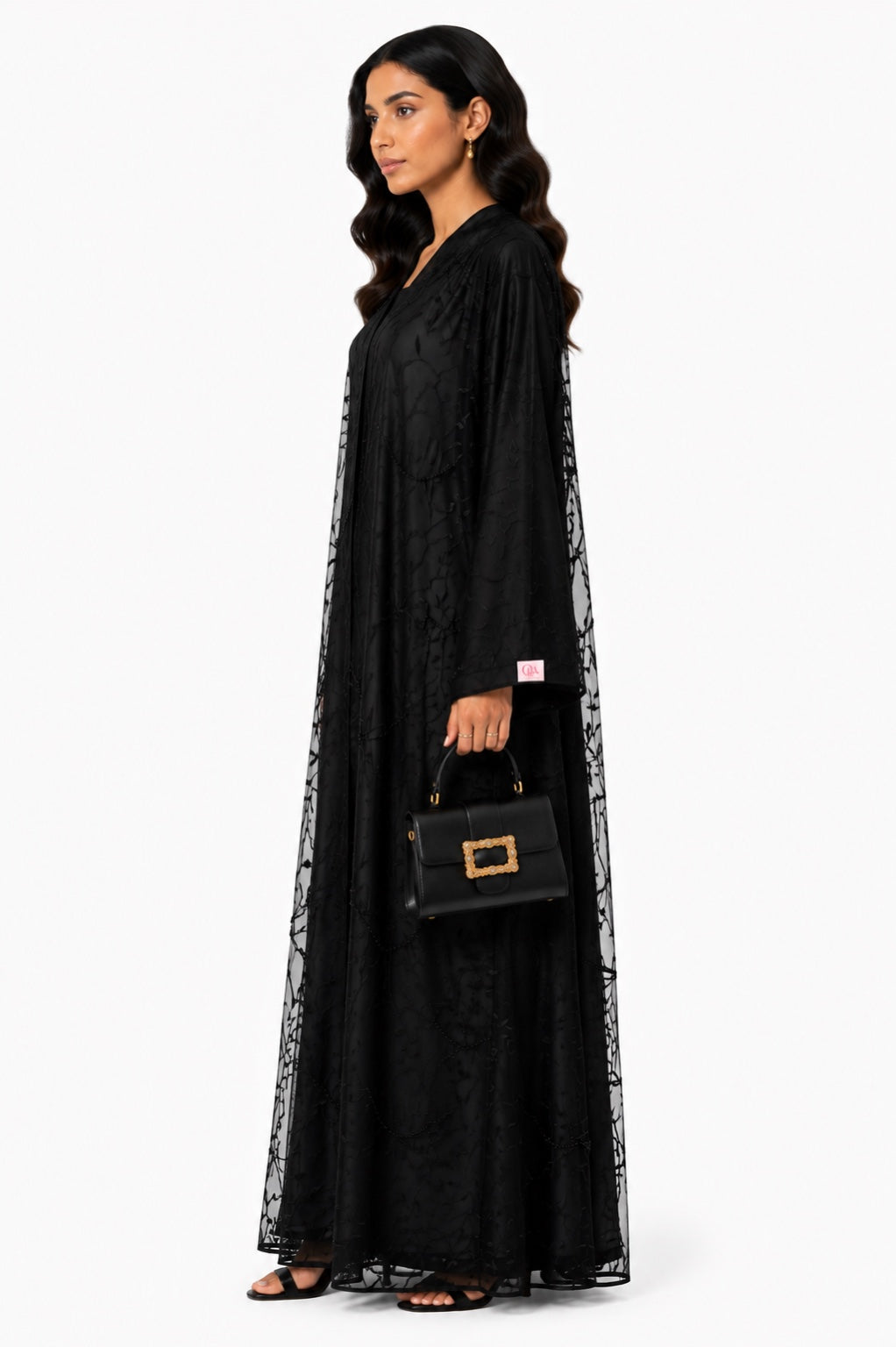 Queen Aura QA10091 black Shafoun abaya left side view