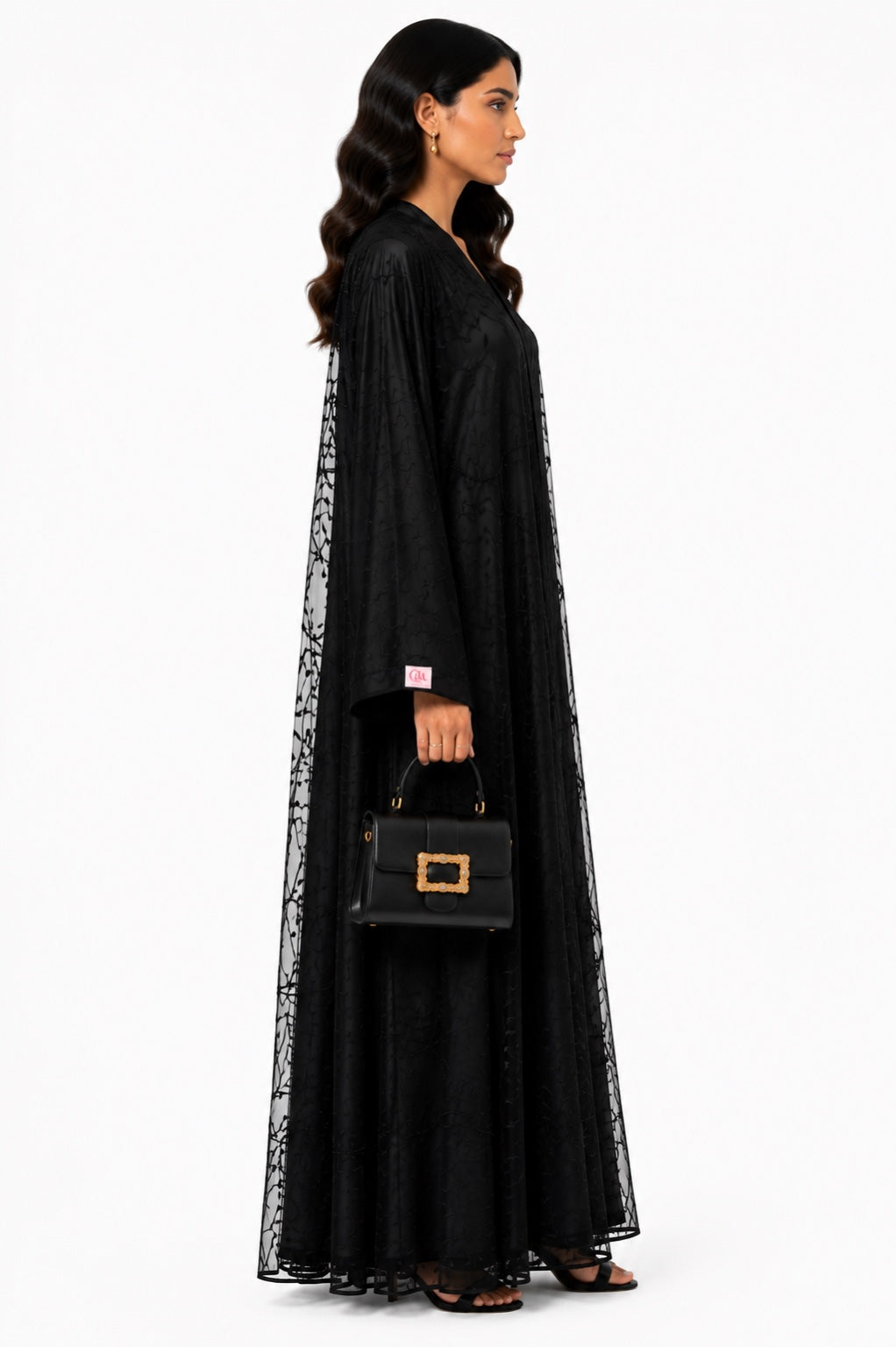 Queen Aura QA10091 black Shafoun abaya right side view