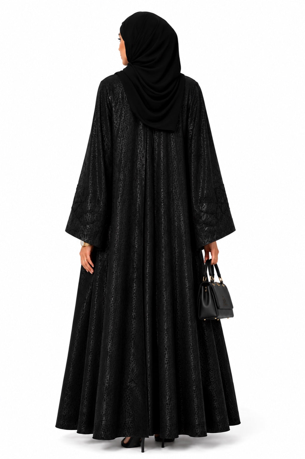 Queen Aura QA10093 black Premium Nada abaya back view