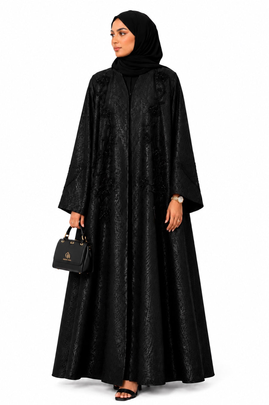 Queen Aura QA10093 black Premium Nada abaya front view