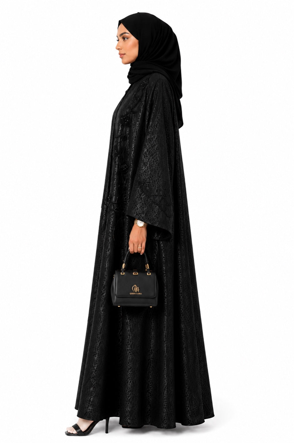 Queen Aura QA10093 black Premium Nada abaya left side view