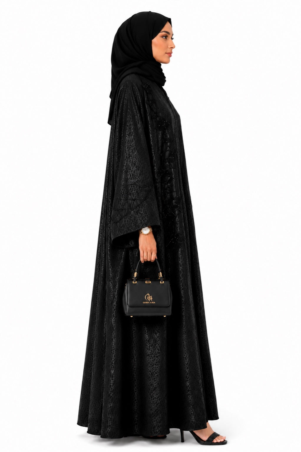 Queen Aura QA10093 black Premium Nada abaya right side view