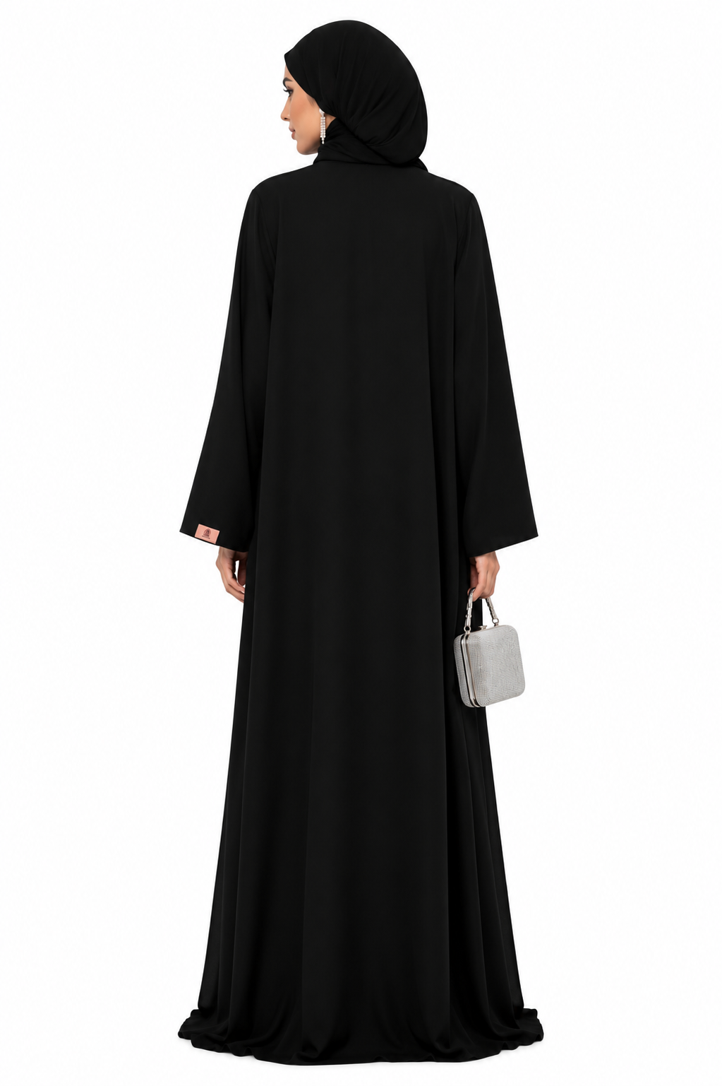 Noir Floral Embellished Premium Nada Abaya back view