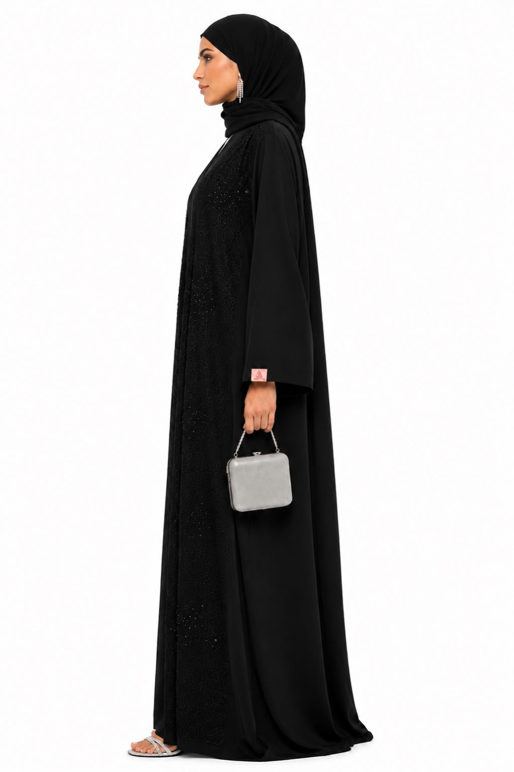 Noir Floral Embellished Premium Nada Abaya side view