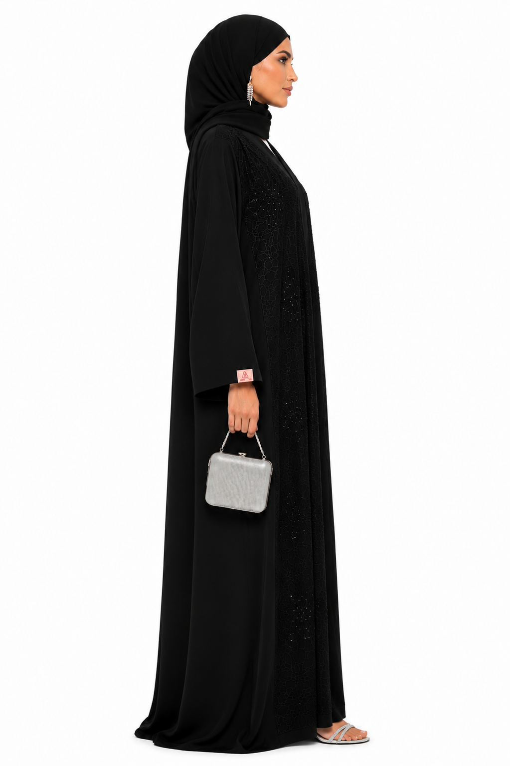 Noir Floral Embellished Premium Nada Abaya alternate side view