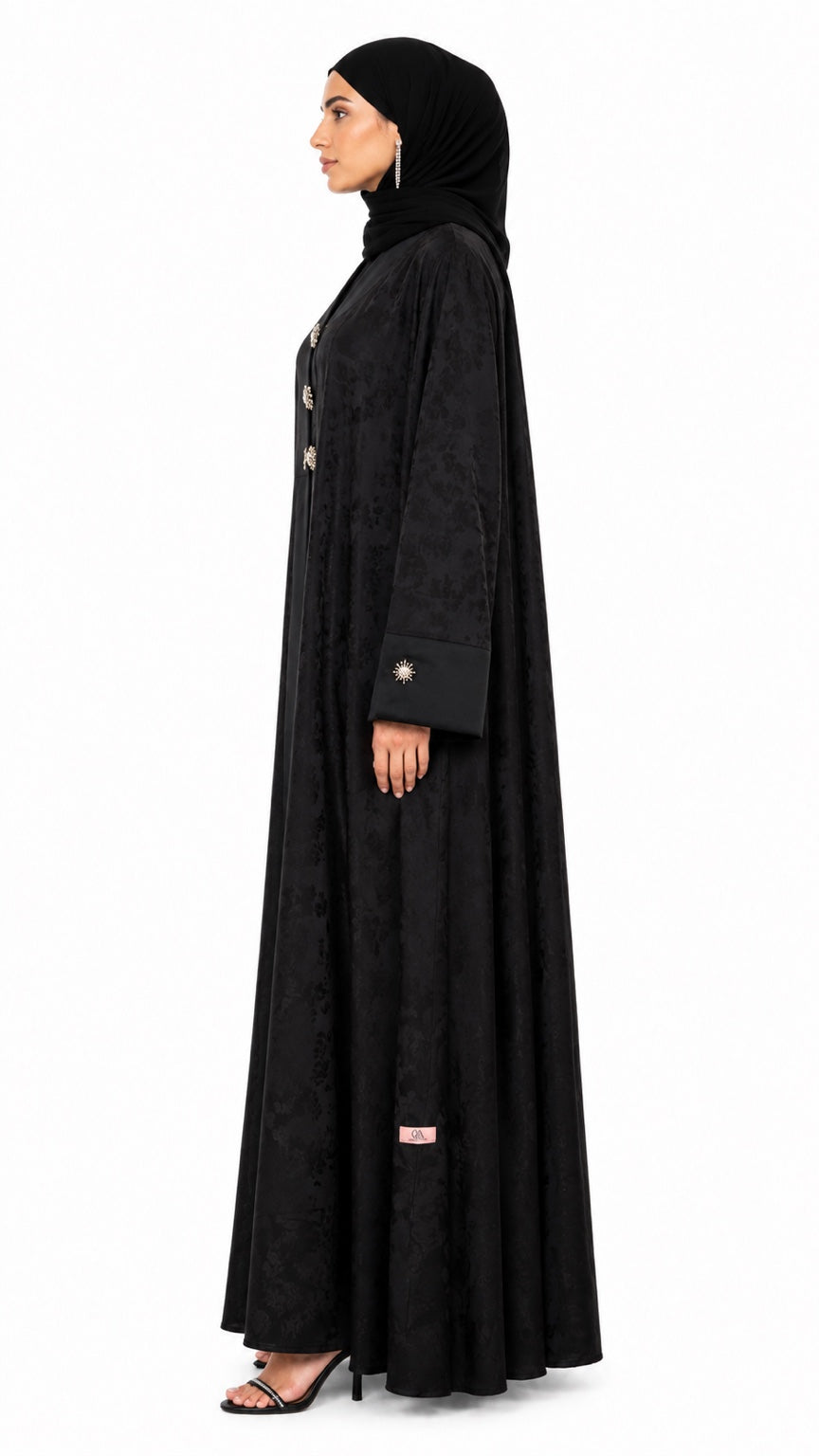 Noir Jacquard Crystal Button Premium Nidha Abaya alternate side view