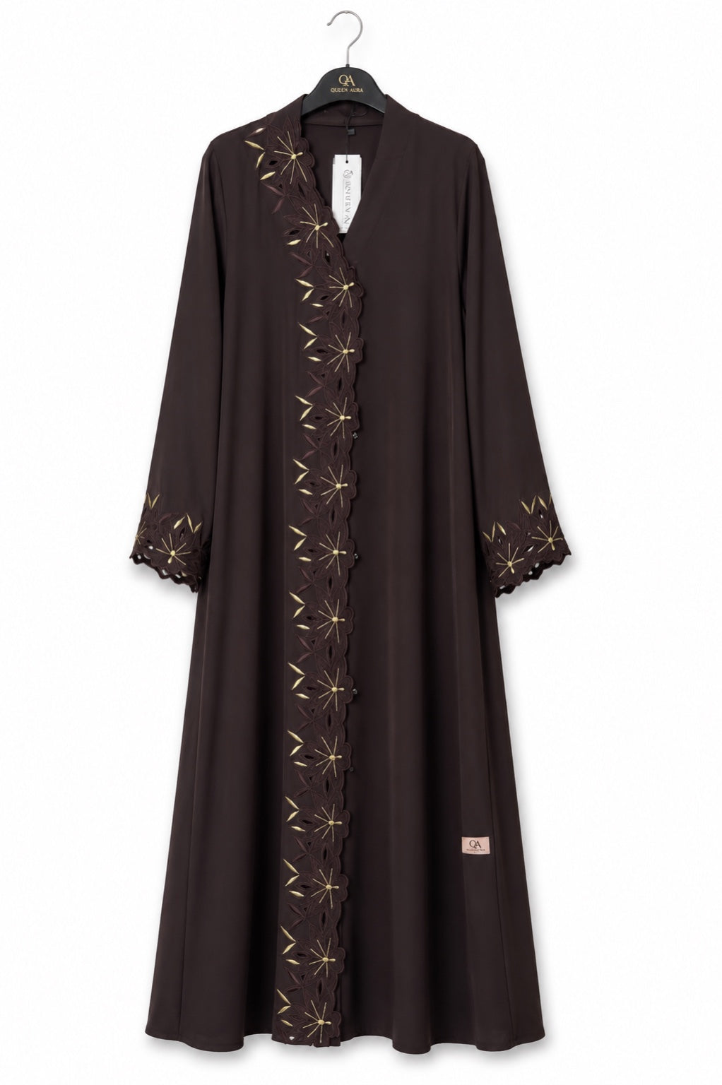 Mocha Bloom Embroidered Premium Nada Abaya hanger view