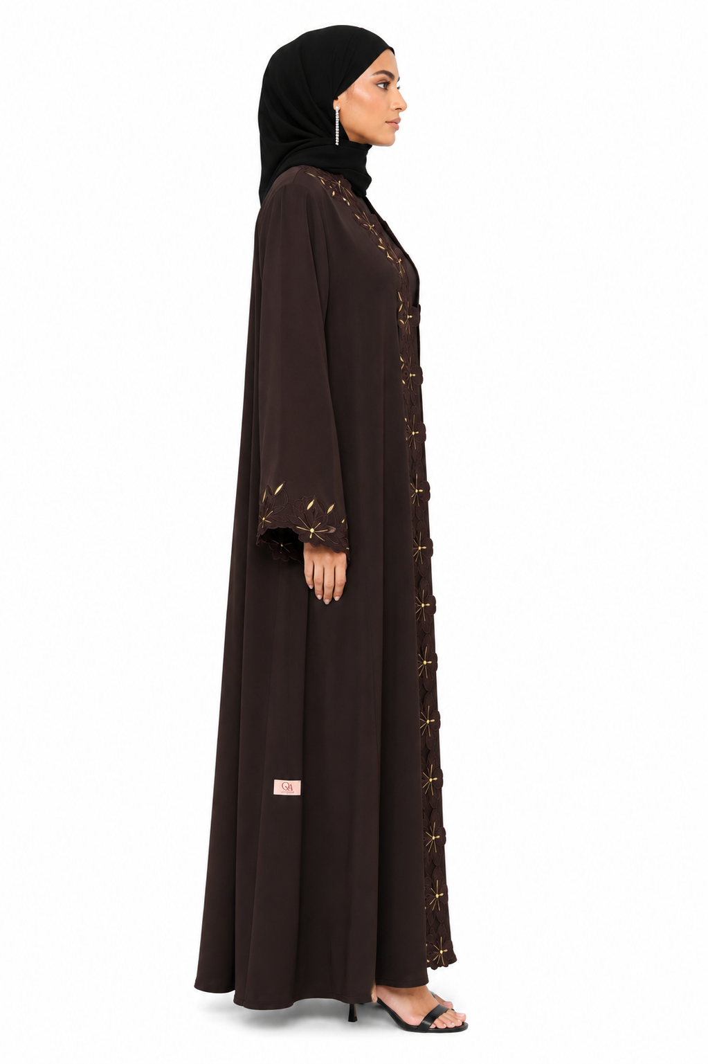 Mocha Bloom Embroidered Premium Nada Abaya side view