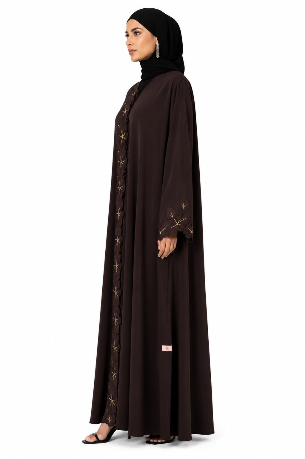 Mocha Bloom Embroidered Premium Nada Abaya alternate side view